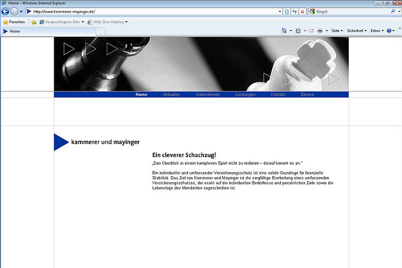Screenshot des Webauftritts der Kammerer und Mayinger GmbH & Co. KG, Homepage
