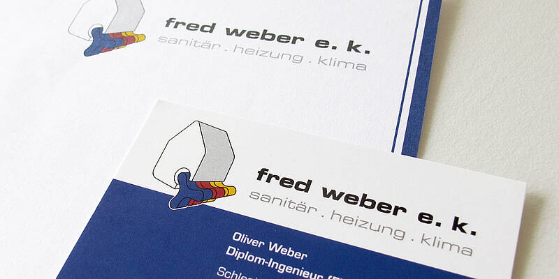 Visitenkarte und Schreibblock Fred Weber e. K.