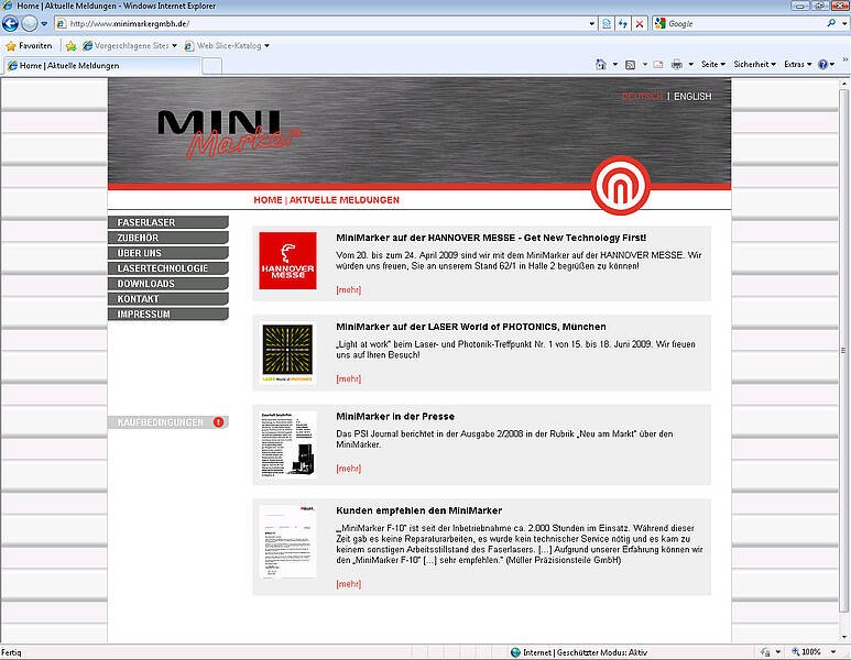 Homepage der MiniMarker GmbH