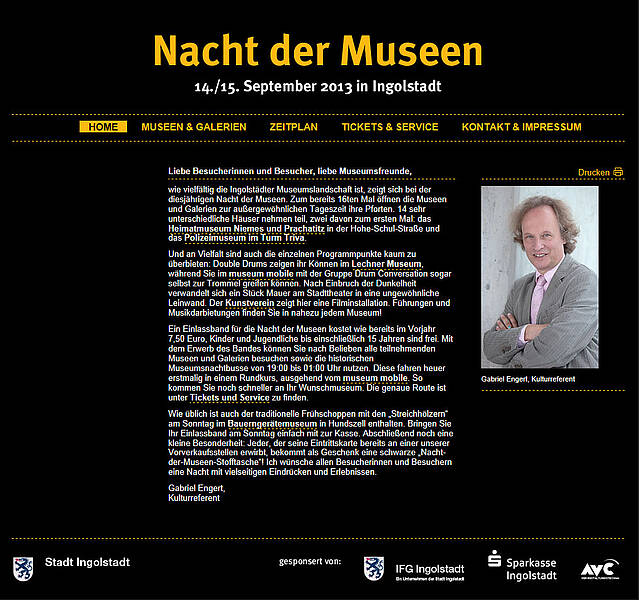 Screenshot Nacht der Museen 2013, Homepage
