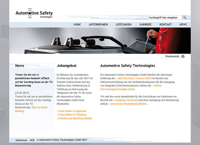 Screenshot der Homepage