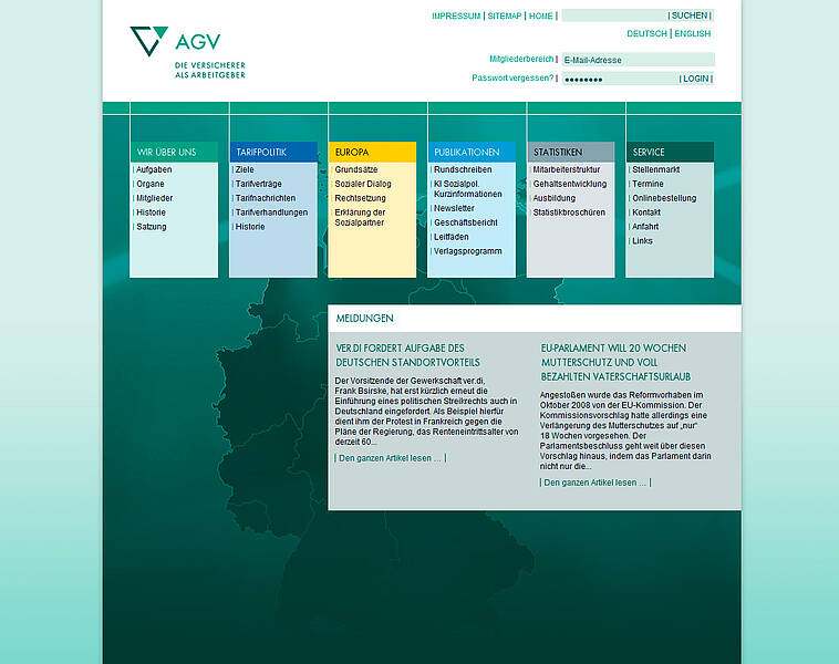 Screenshot Webauftritt AGV Startseite