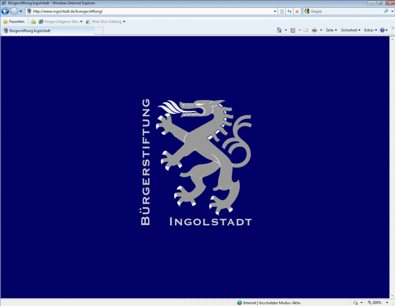 Screenshot des Webauftritts der Bürgerstiftung Ingolstadt, Intro-Seite