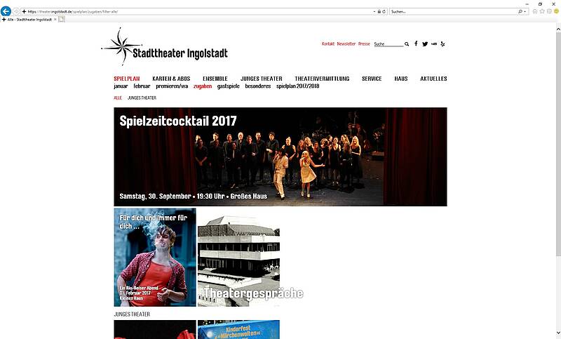Screenshot Webauftritt Stadttheater Zugaben