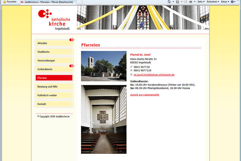 Screenshot Pfarrei St. Josef beim Katholischen Stadtdekanat