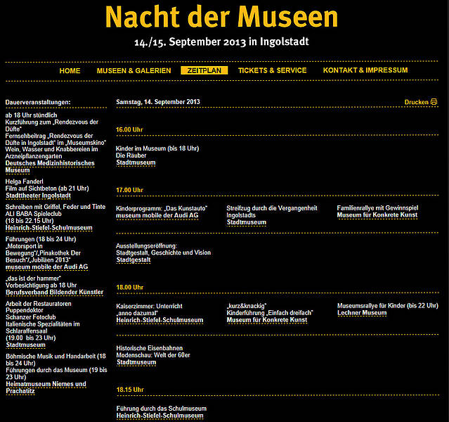 Screenshot Nacht der Museen 2013, Zeitplan