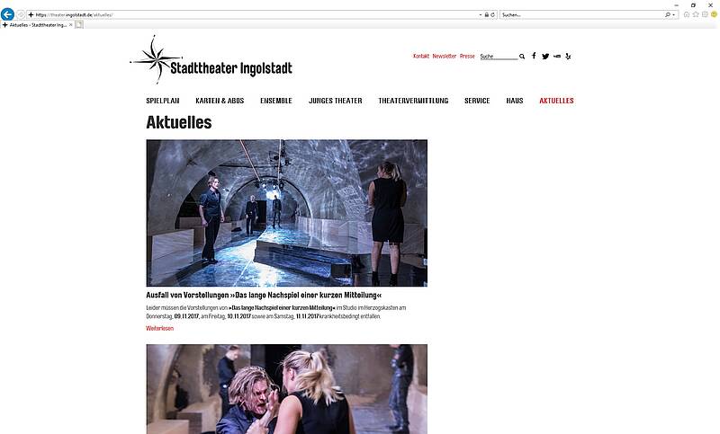 Screenshot Webauftritt Stadttheater Aktuelles