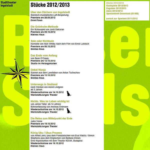 Screenshot Pausenseite Stadttheater 2012/2013