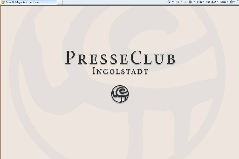 Screenshot des Webauftritts des Presseclubs Ingolstadt, Homepage