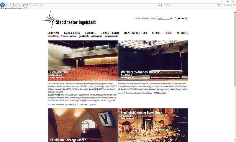 Screenshot Webauftritt Stadttheater Spielstätten