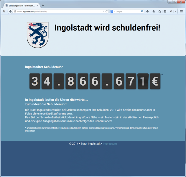 Screenshot Schuldenuhr Ingolstadt