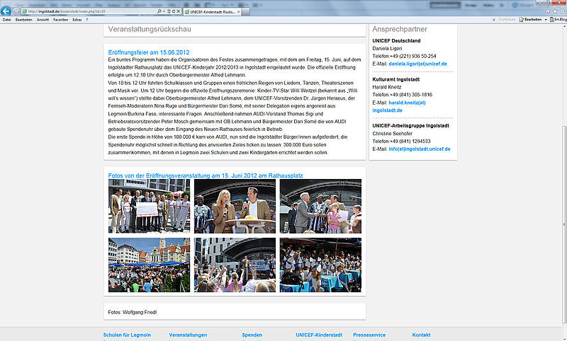 Rückschau auf Veranstaltungen der UNICEF-Kinderstadt 2012/2013
