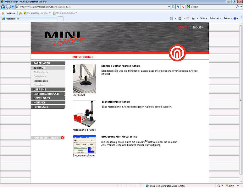 Webseite zu den Motorachsen der MiniMarker GmbH
