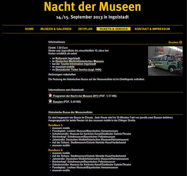 Screenshot Nacht der Museen 2013, Service