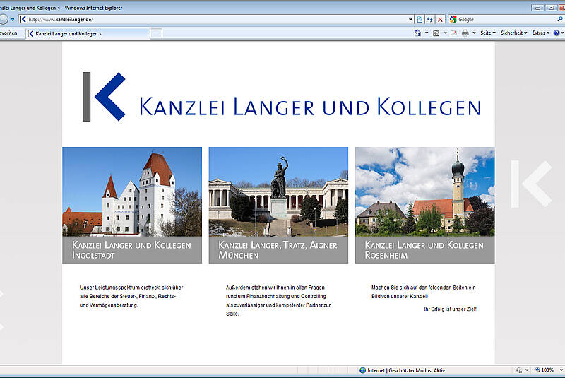 Screenshot Homepage Kanzlei Langer und Kollegen