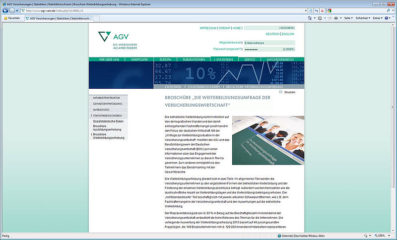 Screenshot Webauftritt des AGV, Broschüre Weiterbildungserhebung