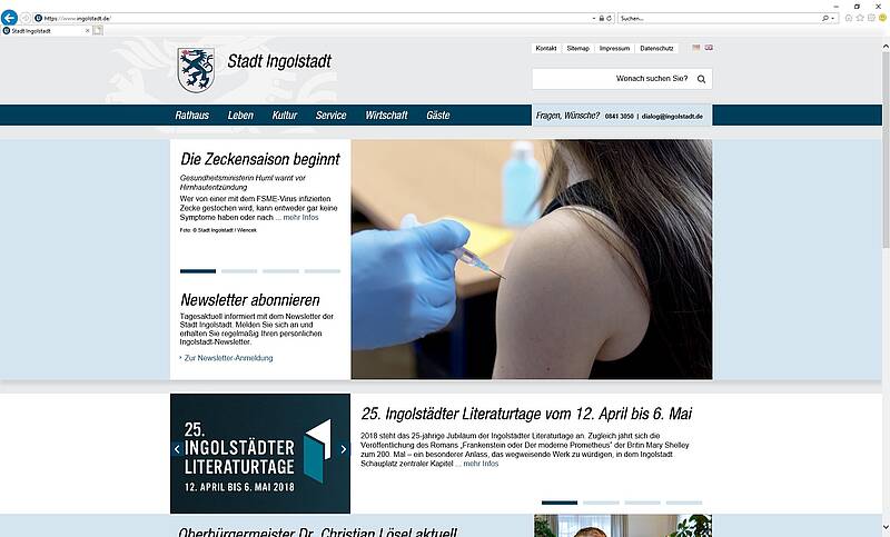 Screenshot der Startseite der Stadt Ingolstadt