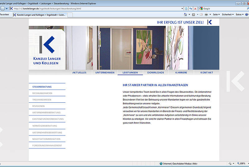Screenshot Steuerberatung Kanzlei Langer und Kollegen Ingolstadt