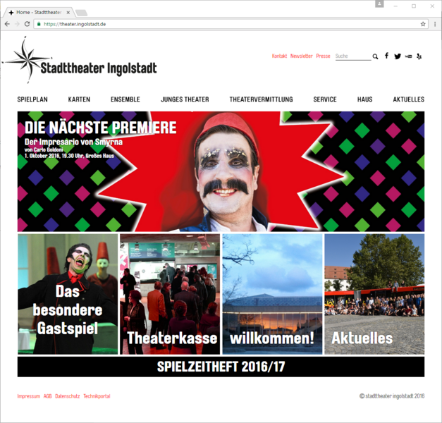Screenshot des Webauftritts des Theaters Ingolstadt 2016/2017