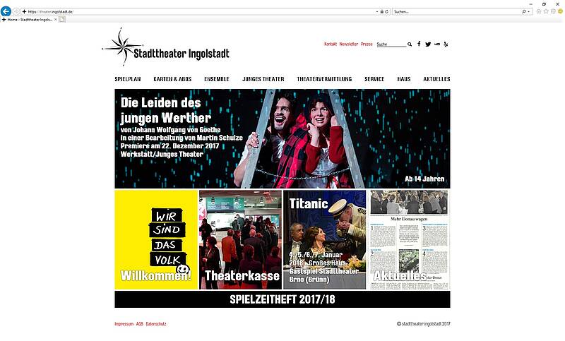 Screenshot Webauftritt Stadttheater Startseite