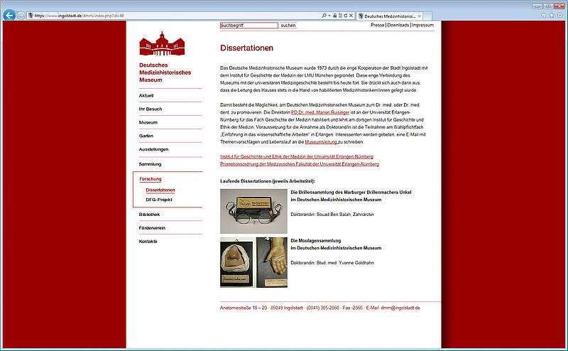 Screenshot Webauftritt DMM Ingolstadt, Dissertationen