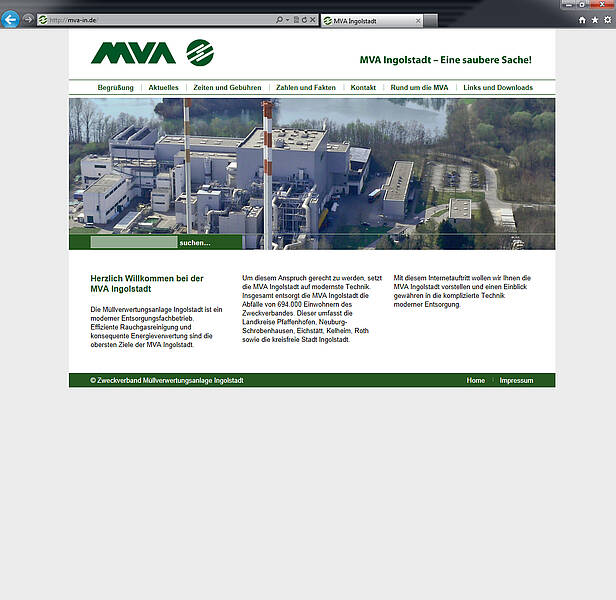 Screenshot Webauftritt MVA Ingolstadt, Homepage